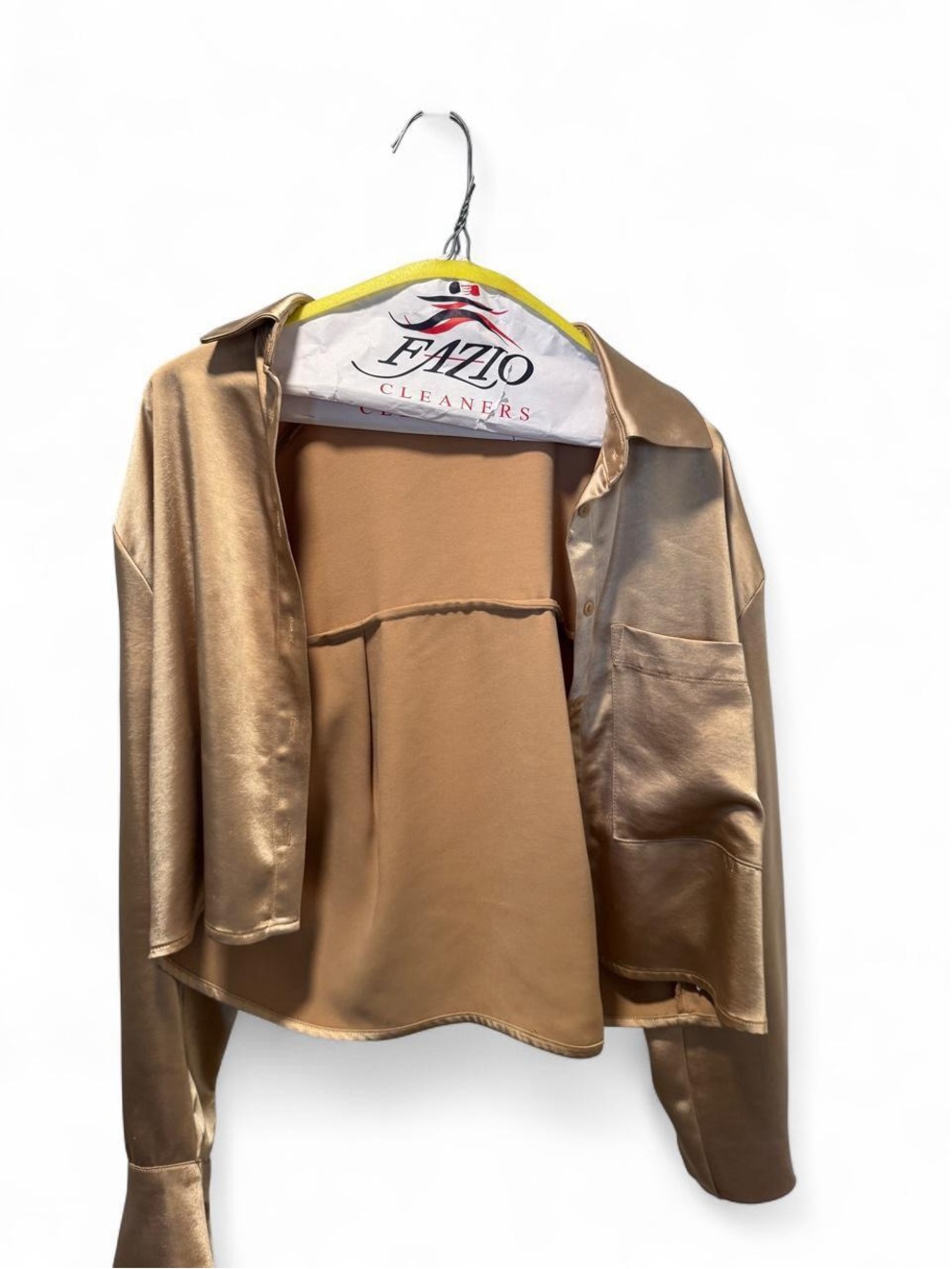 Dynamite Metallic Gold Satin Cropped Button-Up Jacket